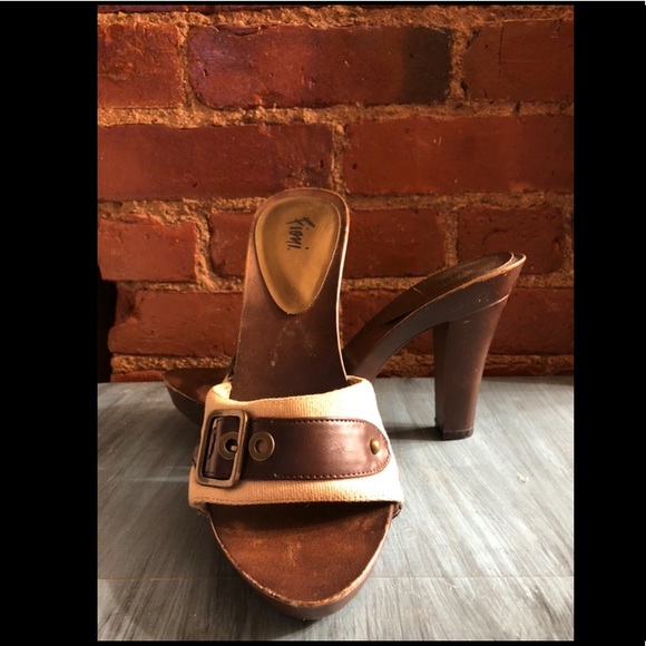 Pre-owned Fioni Retro Wooden Mule Clog Slides Womens Sz 8.5 - Picture 3 of 5